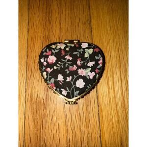 Compact Mirror for Purses Heart Shape Mini Mirror Black Floral Fabric